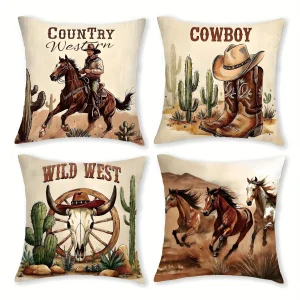 1/4pcs Country Western Cowboy Wild West Themed Pillowcases Sofa cushion cover home bedroom room decoration