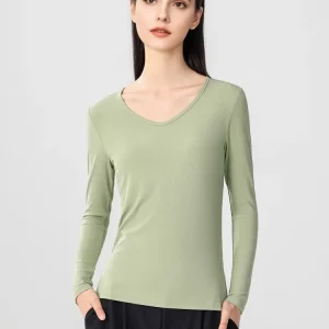 SuyaDream Women Knitted T Shirt Silk Viscose Blend Long Sleeves Solid Basic Cozy Tee 2026 Spring Summer Ribs Top Pink Blue