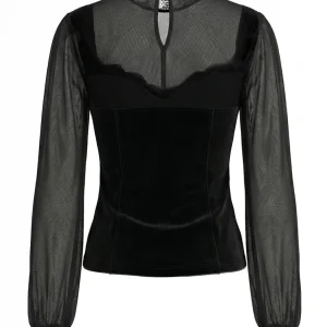Women's Spring/Fall 2026 New Arrival Elegant Lace-Panel Cutout Bell-Sleeve Tie-Waist Top Everyday Lace-Panel Design