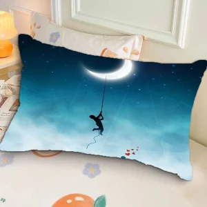 Aesthetic Moonlight Pattern Ins-style Rectangular Pillow | Single-Sided Sofa Pillowcase for Bedroom