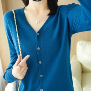 Early Autumn New Andy Cashmere Knit Cardigan V-Neck Solid Color Fashion High-Grade Comfortable Loose Casual Knitwear -GH021