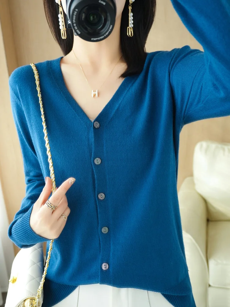 Early Autumn New Andy Cashmere Knit Cardigan V-Neck Solid Color Fashion High-Grade Comfortable Loose Casual Knitwear -GH021 - الصورة 3