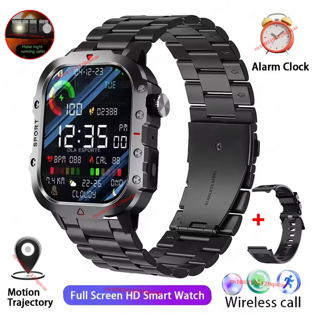 2026 Rugged Military Smart Watch Men's Watch 2.01Inch HD Touch Screen Voice Bluetooth Call LED Flashlight Outdoor Smartwatch Man - Image 8