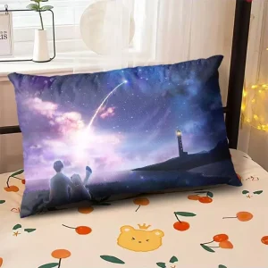 Starry Sky Sunset Sea Pillow, 2D Night Scene Pillow Core and Case Set, Aesthetic Pillow for Student Dormitory