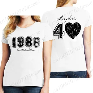 Short Sleeve T-Shirts for Women 40th Birthday Regular Sportswear Vintage 1986 40 Bday Women's Stretch Polyester Casual Creative