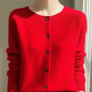 Women's Sweater Cardigans 100% Merino Wool Knitwear Raglan Sleeve Cashmere O-neck Solid Autumn Winter Casual Comfortable Tops