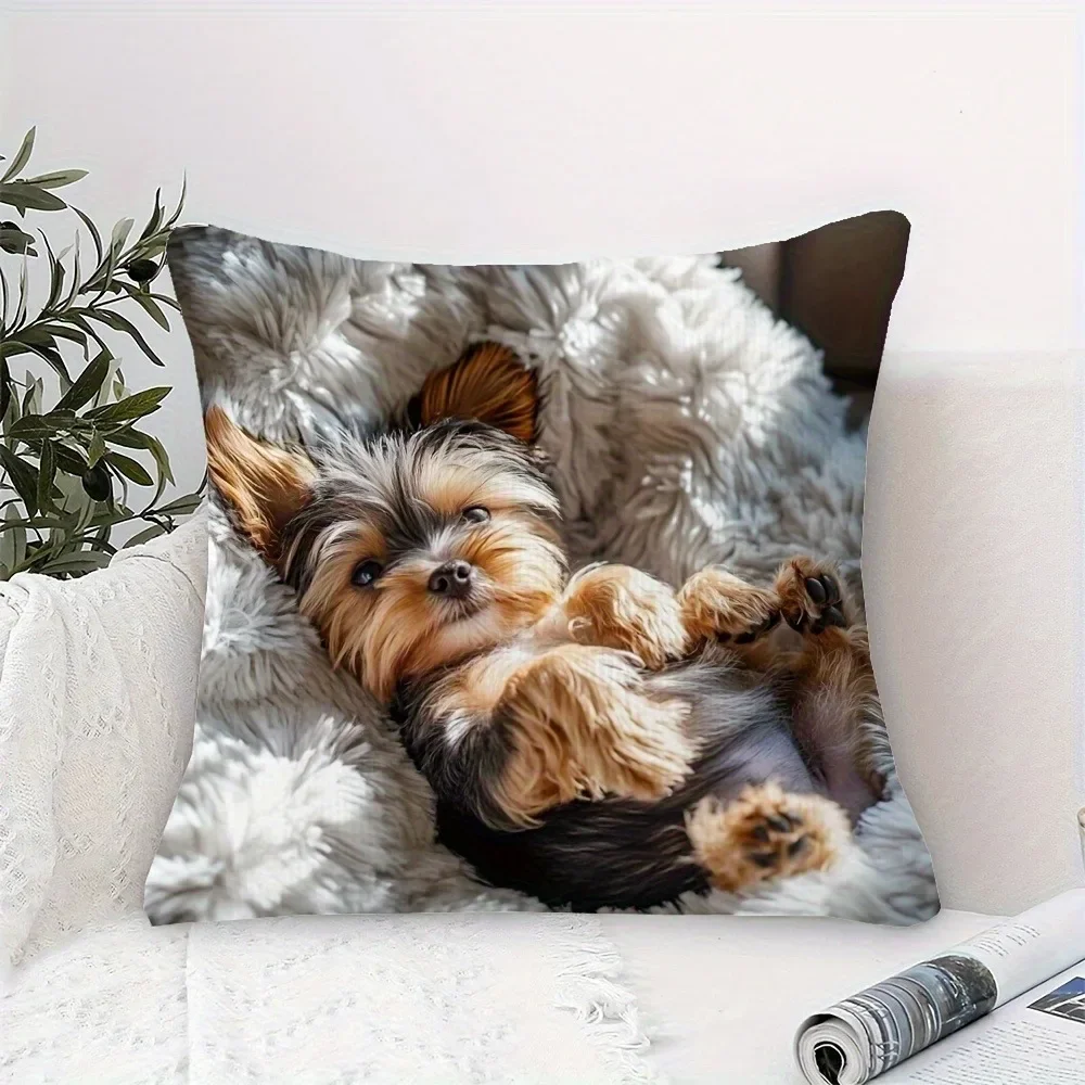 Cute Yorkie Puppy Printed Pillowcase for Comfy Decor Sofa Cushion Cover, Home Room Dormitory Decoration, 2D Printing - الصورة 4