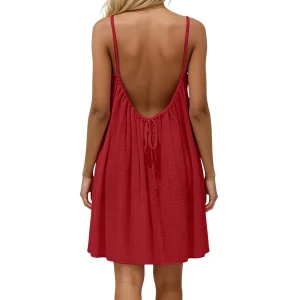 Dress, European & American Vacation Relaxed Style, Backless Elegant Vibe, 2026 Summer New Solid Color Spaghetti Strap Flowy A-Li