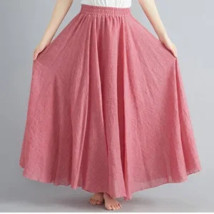 28-Color Mori Girl Literary Cotton Linen Dress Elastic Waist A-line Expansion Skirt Solid Color Ethnic Style Women Long Skirts