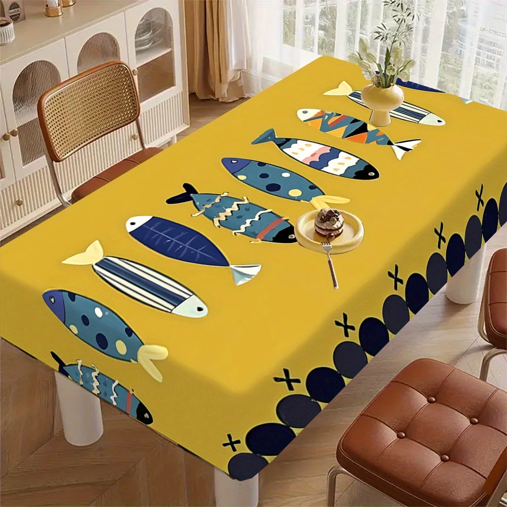 Bohemian Sardine Pattern Tablecloth, Polyester Table Cover with Colorful Fish Design Table Runner Modern Home Decor Accessory - Image 4