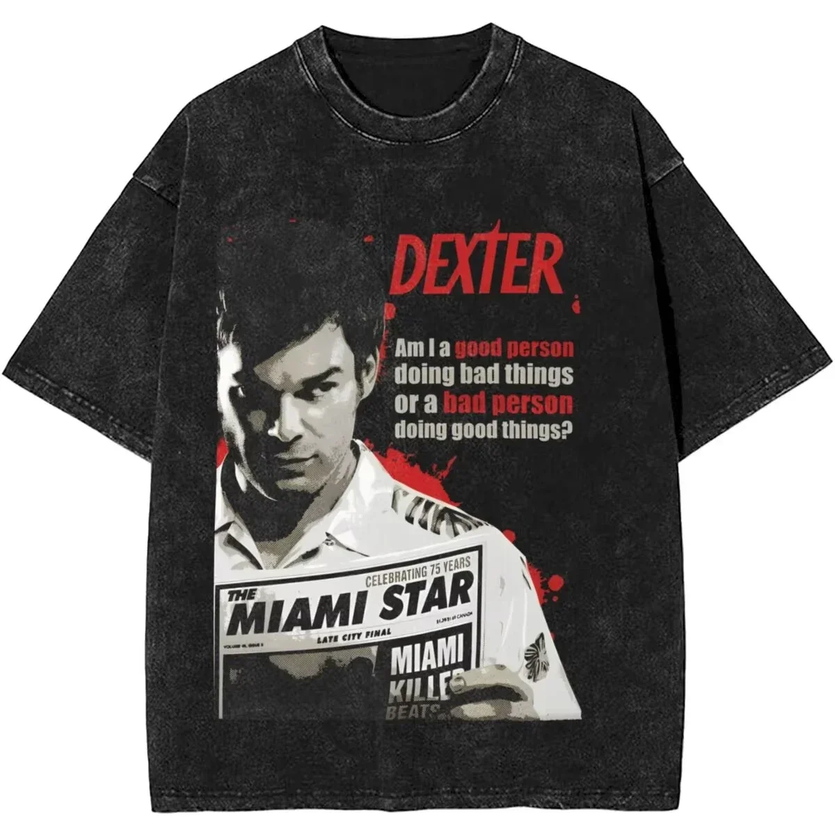 New Dexter Morgan Edition Middle Finger Retro Trendy Vintage Washed T-Shirt Summer Y2K Tops Cotton Men Women Tees Short Sleeve - Image 15