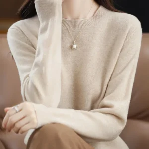 Fashion 100% Merino Wool Sweater Elegant Cashmere Pullover Women O-Neck Long Sleeve Knitwear Basic Clothing Jumper Tops