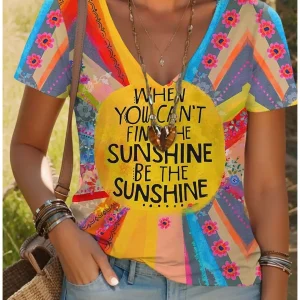 Summer New Women's T-Shirt 3D Vintage Floral Print V Neck Short Sleeve Shirt Fashion Ladies T-Shirt Clothing Y2k Women's T-Shirt