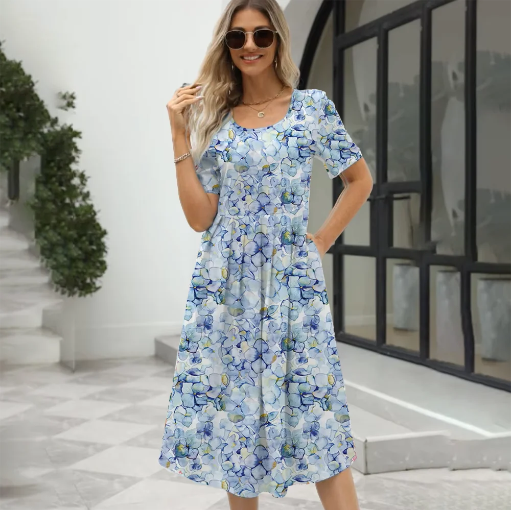 2024 Europe and the United States summer new women's fashion elegant printed round neck short sleeve zipper dress - Image 5