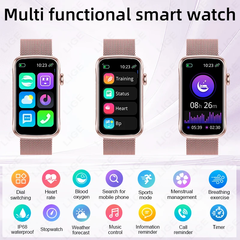 LIGE New Smart Watches Women IP68 Waterproof Luxury Sports Bracelet Heart Rate Blood Oxygen Ladies Gift Alarm Clock Smartwatch - الصورة 5