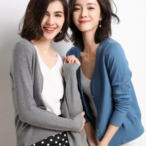 Cardigans Women 2025 Autumn Single Breasted V-neck Knitted Sweater Fashion Short Knitwear Solid Blue Green Pink Women's Jumpers