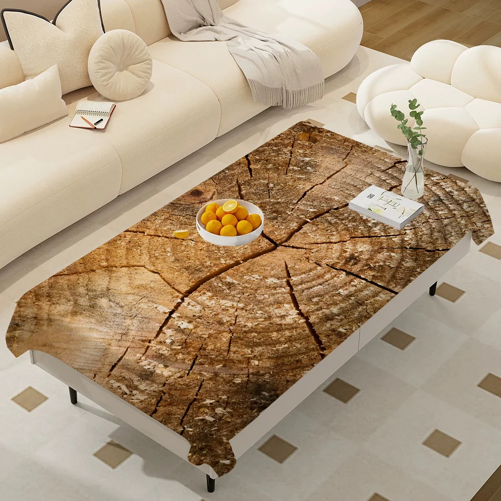 Beautiful Wood Rectangular Tablecloths Washable Wedding Party Kitchen Dining Living Room Birthday Decoration Table - الصورة 18