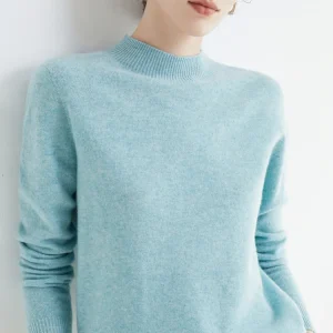 Women 100% Merino Wool Sweater For Autumn Winter  First Line Seamless Half-high Collar Pullover Basic Top OL Solid Soft Cashmere