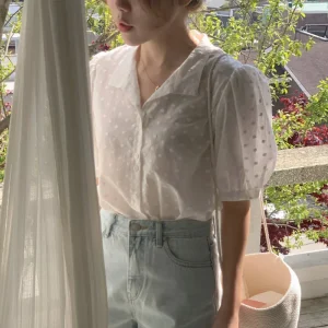 Shirts Women All-match V-Neck blouse shirts and tops  Korean Style Womens Clothing Elegant Solid Color Leisure Chiffon blouses
