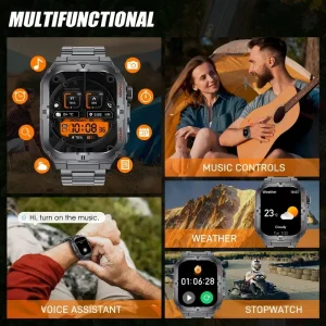 2026 New Men's Smart Watch LED Flashlight IP68 Waterproof Outdoor Sports Wristwatch Health Monitor Smart Watch for IOS Android