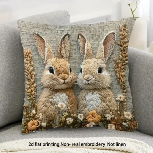 1PC Easter Bunny Floral Pattern Pillowcase ,Decorative sofa cushion cover, home decoration, 2D printing.