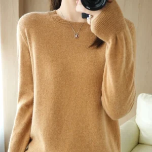 Autumn Winter Women Wool Sweater O-neck Long Sleeve Pullover Basic Casual Loose Style Famale Clothing Merino Wool Knitwear Tops
