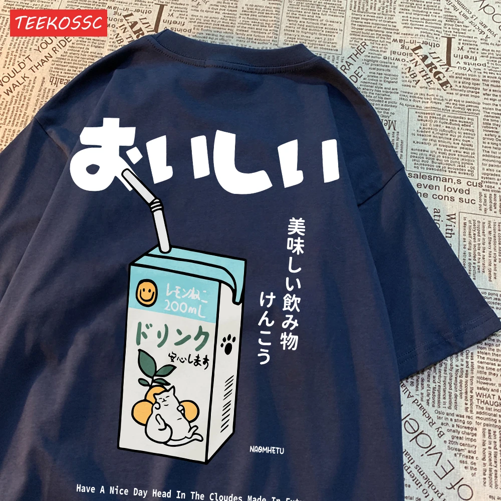 Cute Japanese Cat Print Oversized T-shirt Women Men Short Sleeve Loose Casual Tee Shirt Streetwear Tops Cotton Harajuku Clothing - الصورة 20