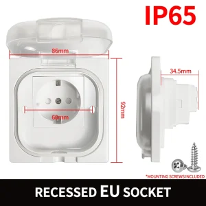 IP65 Waterproof Outdoor Socket, 16A High Power Wall Plate, 250V US/Thai Style 10A Receptacle, Bathroom & Weatherproof Electrical