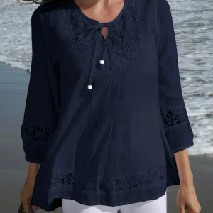 Womens Lace Patchwork Blouses ZANZEA 2025 Summer Bohemian Casual 3/4 Sleeves Blusas Shirts Casual Hollow Out Tunic Tops Beach