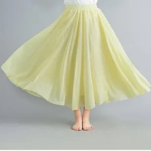 28-Color Mori Girl Literary Cotton Linen Dress Elastic Waist A-line Expansion Skirt Solid Color Ethnic Style Women Long Skirts