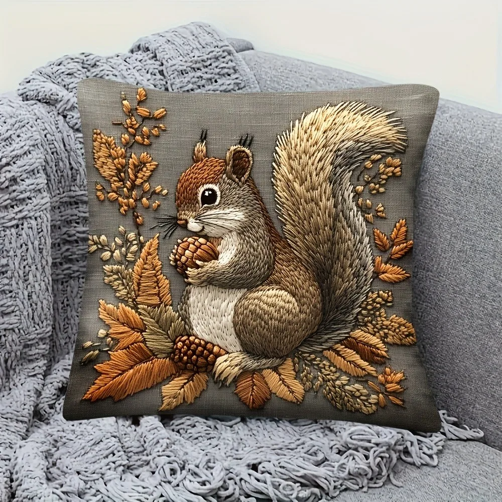 Squirrel Pillow Cover: Nature's Artistry for Your Home Sofa cushion cover, home decoration, 2D printing - الصورة 5