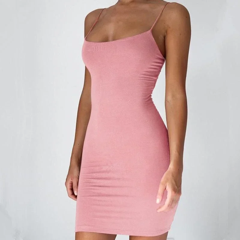 Summer Spaghetti Strap Mini Dress 2026 Women Sexy Bodycon Club Party Dresses Short Female Camisole Solid Black Sheath Sundress - الصورة 9