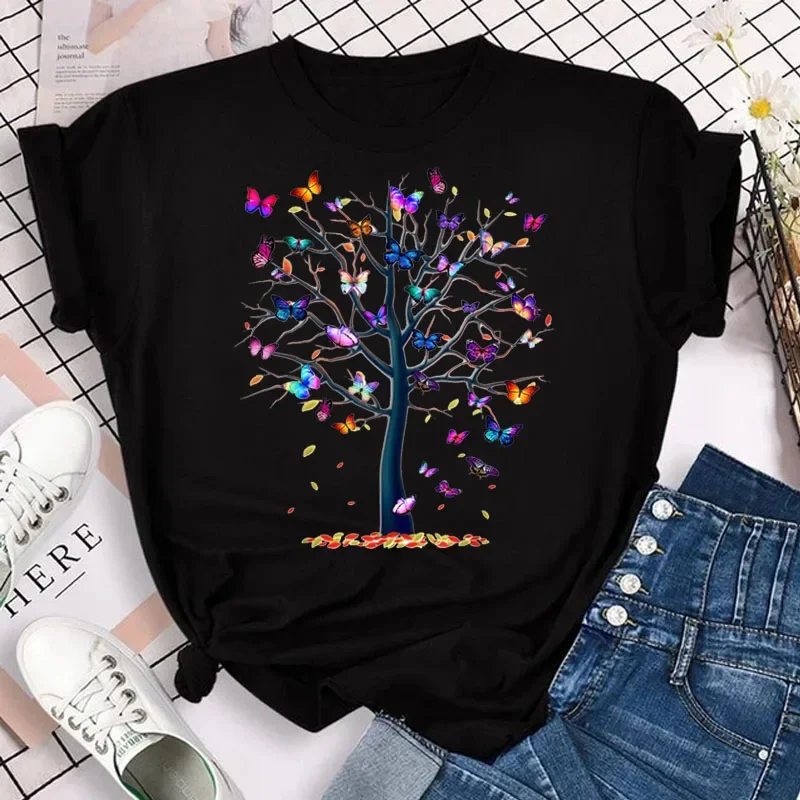 New Fashion Women T-shirt Colorful Butterfly Petal Print Short Sleeve and Round Neck Cute Graphic Tee Shirts Female Tops Clothin - Image 18