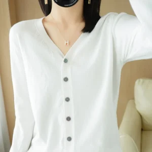 Early Autumn New Andy Cashmere Knit Cardigan V-Neck Solid Color Fashion High-Grade Comfortable Loose Casual Knitwear -GH021