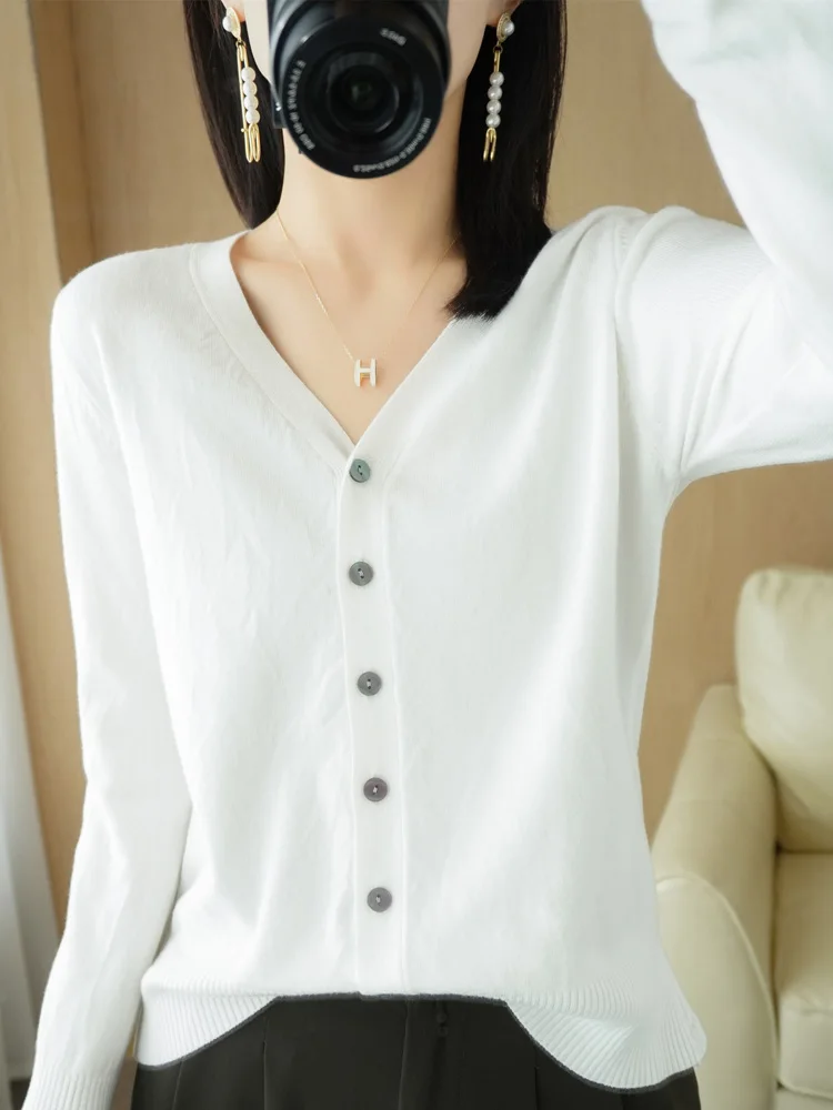 Early Autumn New Andy Cashmere Knit Cardigan V-Neck Solid Color Fashion High-Grade Comfortable Loose Casual Knitwear -GH021 - الصورة 5