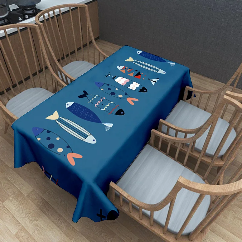 Bohemian Sardine Pattern Tablecloth, Polyester Table Cover with Colorful Fish Design Table Runner Modern Home Decor Accessory - Image 2