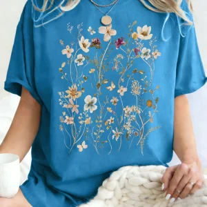Beautiful Flower Clusters Printing Woman T-Shirt Summer Oversized Short Sleeve O-Neck Cotton T Shirts Y2K Women Sports Tops