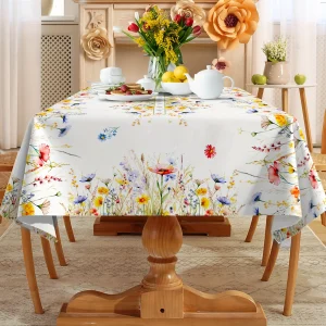 Spring Watercolor Floral Rectangle Tablecloth Wedding Party Decor Summer Colorful Flowers Leaves Table Cloth Home Decorations
