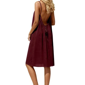 Dress, European & American Vacation Relaxed Style, Backless Elegant Vibe, 2026 Summer New Solid Color Spaghetti Strap Flowy A-Li