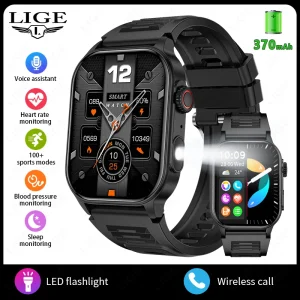 LIGE Outdoor Smart Watch Men Bluetooth Calling Fitness Tracker Heart Rate Sleep Health Monitoring LED Flashlight Smartwatch 2026