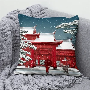 Lucky Cat Japanese Style Sofa Bed Decorative Pillow Cover Home Decor Mount Fuji Art Cushion