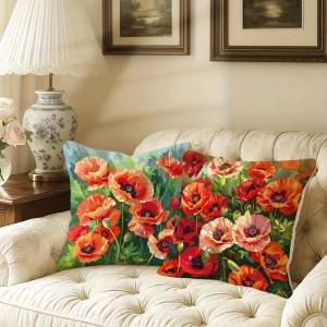 Home Decor Colorful Poppy Flower Pillow Covers For Home Pattern Cushion Cover Suitable For Sofa Bedroom Car Pillow Cover