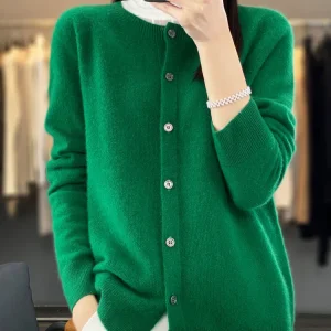 Long Sleeve 100% Merino Wool Sweaters Spring Autumn Women O-Neck Knitwear Tops Clothing Fashion Basic Tops