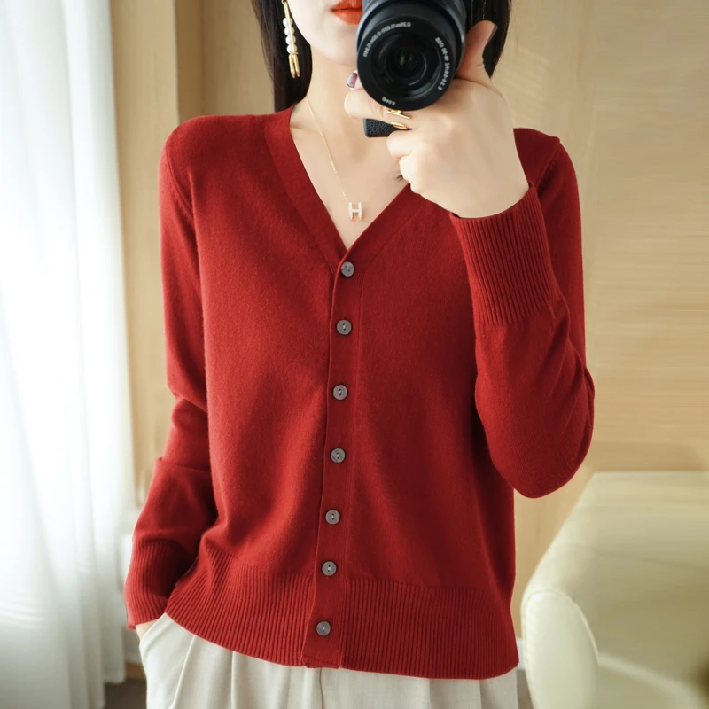 Early Autumn New Andy Cashmere Knit Cardigan V-Neck Solid Color Fashion High-Grade Comfortable Loose Casual Knitwear -GH021 - الصورة 13