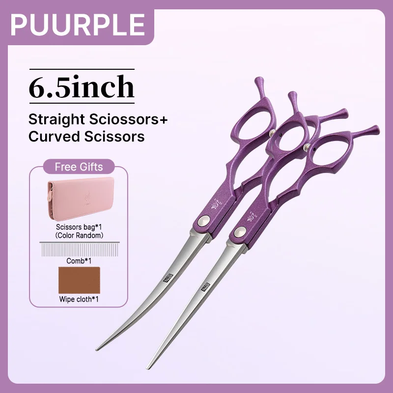 Fenice 6.5 Inch Colorful Straight Curved Thinning Chunker Shears Beginner Friendly Scissors Kit for Practice &Home Groomer Us - الصورة 22