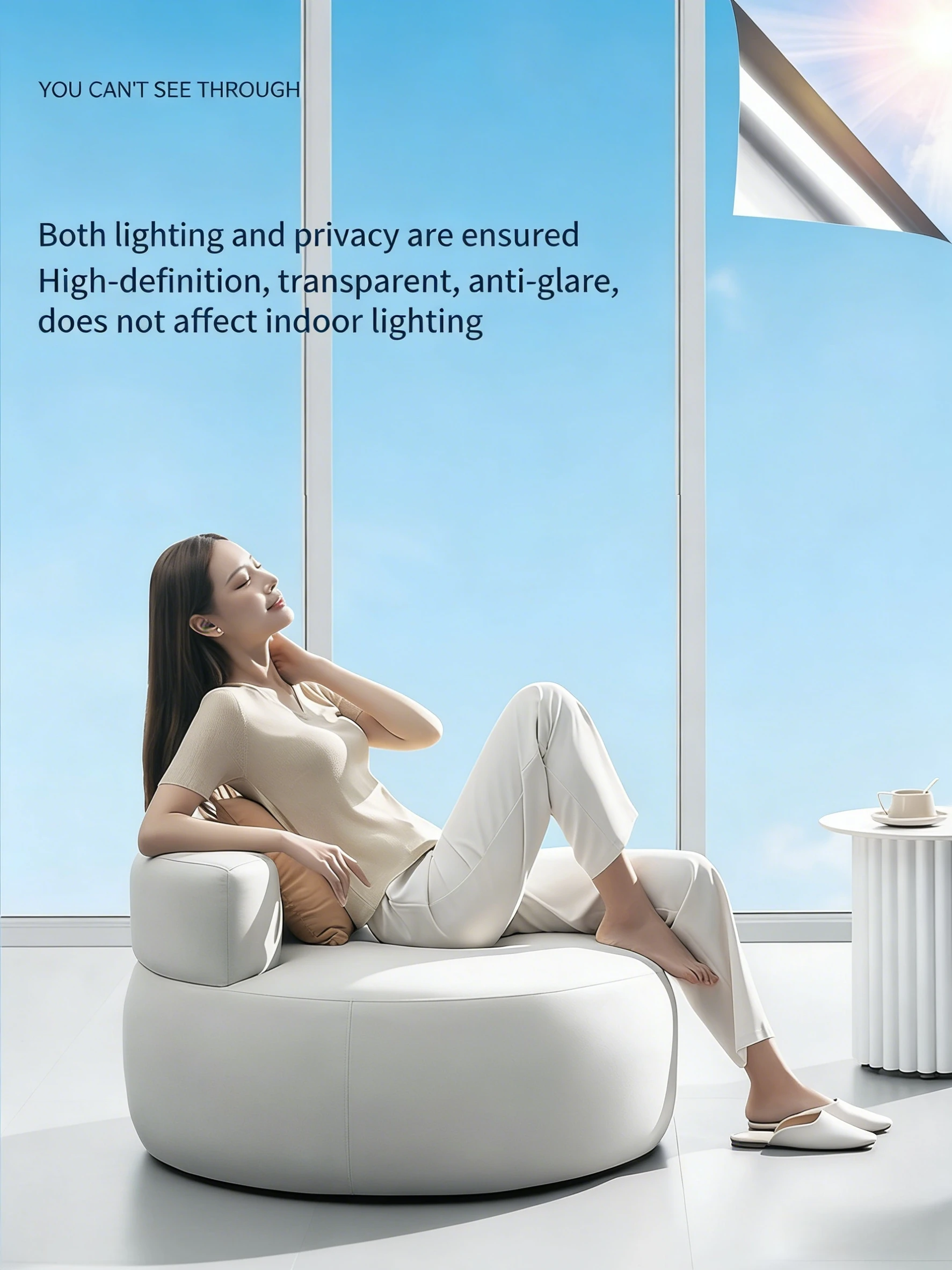 One Way Mirror Window Film, Daytime Privacy See Out Not In, Static Cling Sun Control Tint for Home and Office Windows - الصورة 4