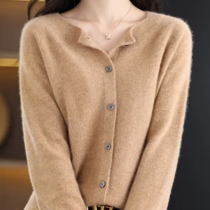 Women Cashmere Sweater 100% Merino Wool Knitted Cardigan Autumn Winter  Knitwear O-Neck Female  Solid Color Casual Fashion Top
