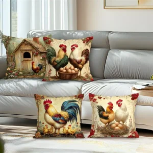 Home Decor Farmyard Roosters and Eggs Pillow Covers Pattern Cushion Cover Suitable for Sofa Bedroom Car Pillow Cover