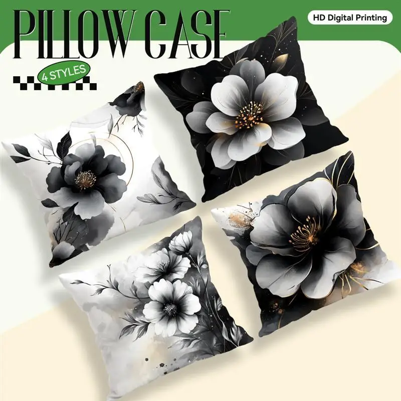 Home Decor Black & White Floral Patterned Cushion Covers Pattern Cushion Cover Suitable for Sofa Bedroom Car Pillow Cover - الصورة 5