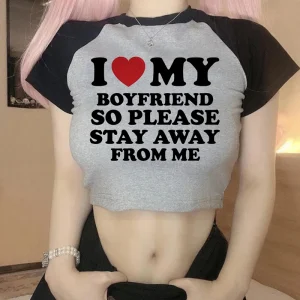 Gothic Crop Top I Love My Boyfriend Cropped T Shirt Female Fashion Clothes Comfortable Short T-Shirt Casual Soft T-Shirts